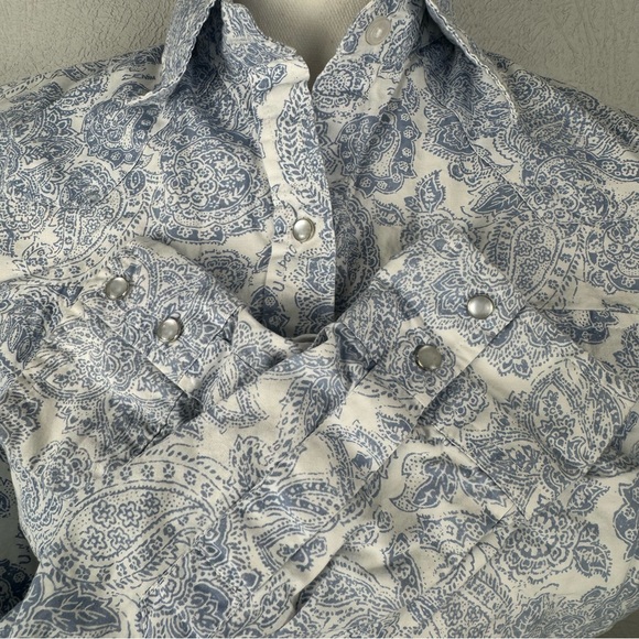 CEDAR ROSE Women Small Long Sleeve Pearl Snap Western Shirt Blue Paisley Floral - Picture 6 of 13